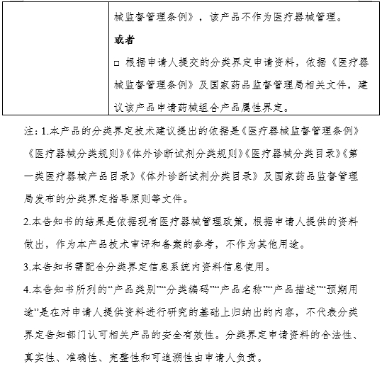 XX?。▍^、市）藥品監督管理局醫療器械產(chǎn)品分類(lèi)界定申請告知書(shū)（格式）（2024年第59號）(圖2)