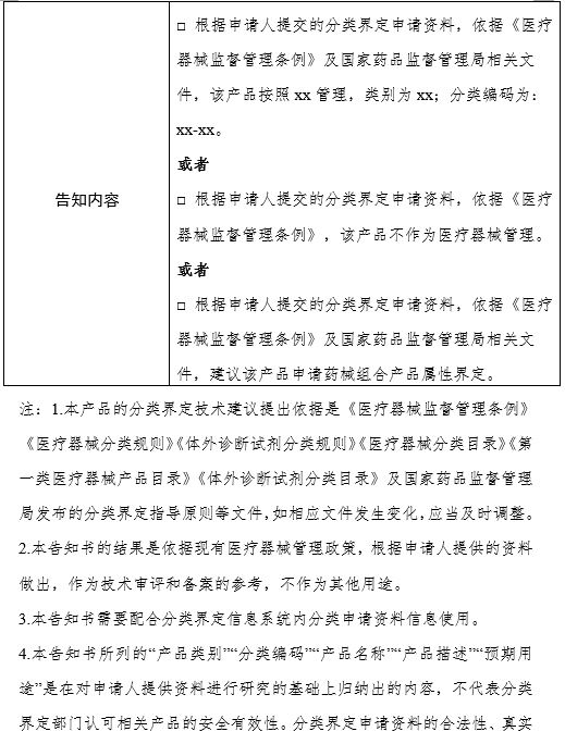 國家藥品監督管理局醫療器械標準管理中心醫療器械產(chǎn)品分類(lèi)界定申請告知書(shū)（格式）（2024年第59號）(圖2)
